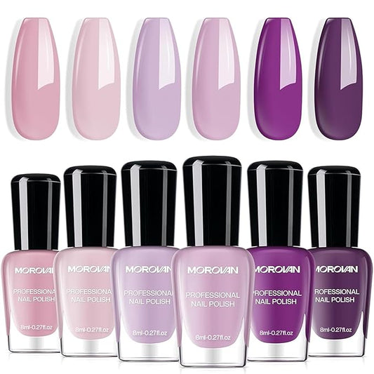 Morovan Nail Polish Set Fingernail: Lilac Light Purple Quick Dry Nail Polish Kit 0.25oz Lavender Regular Pack Glossy Halloween Finger Nail Gifts for Women Girls