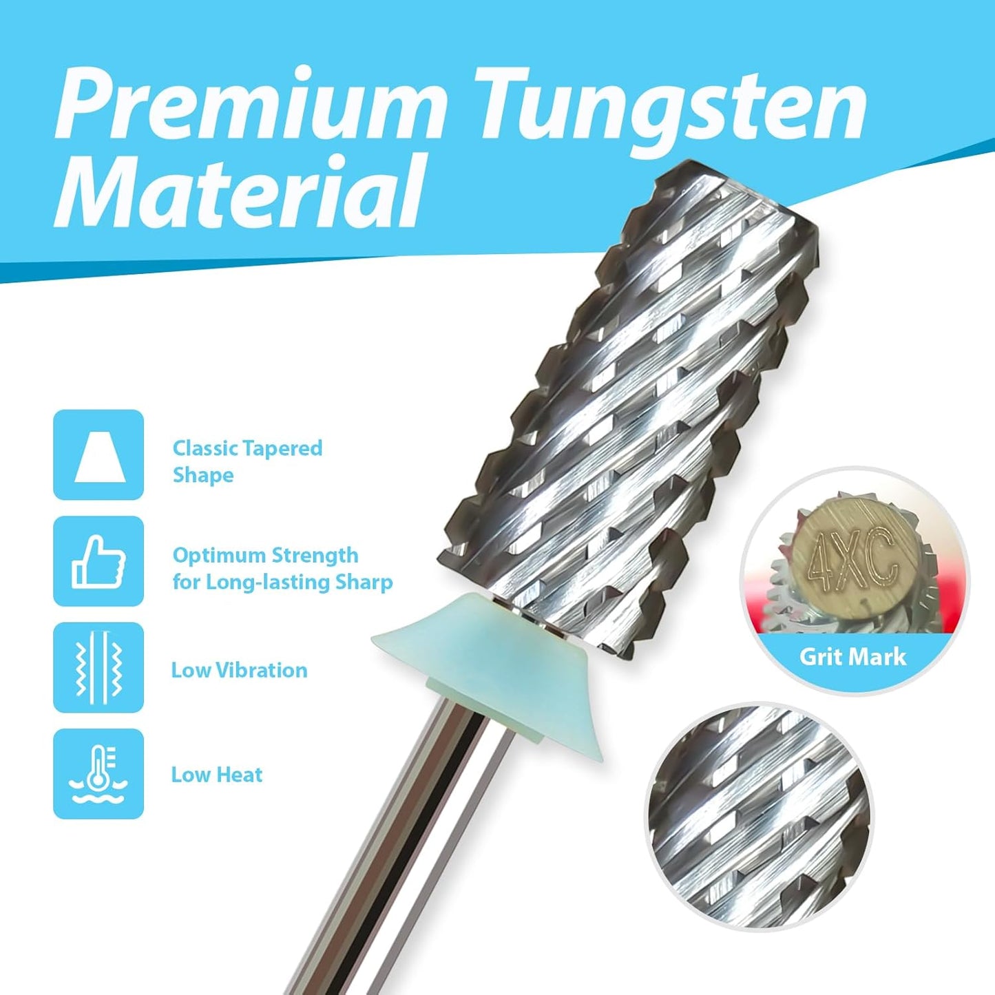 Professional Nail Drill Bits, Tungsten Carbide Cross Cut Tapered Barrel 3/32'' Safety Bits, Left Right Hand Use, Remove Gel Fast, Manicure Pedicure Cuticle Gel Polishing, Quadruple Coarse.