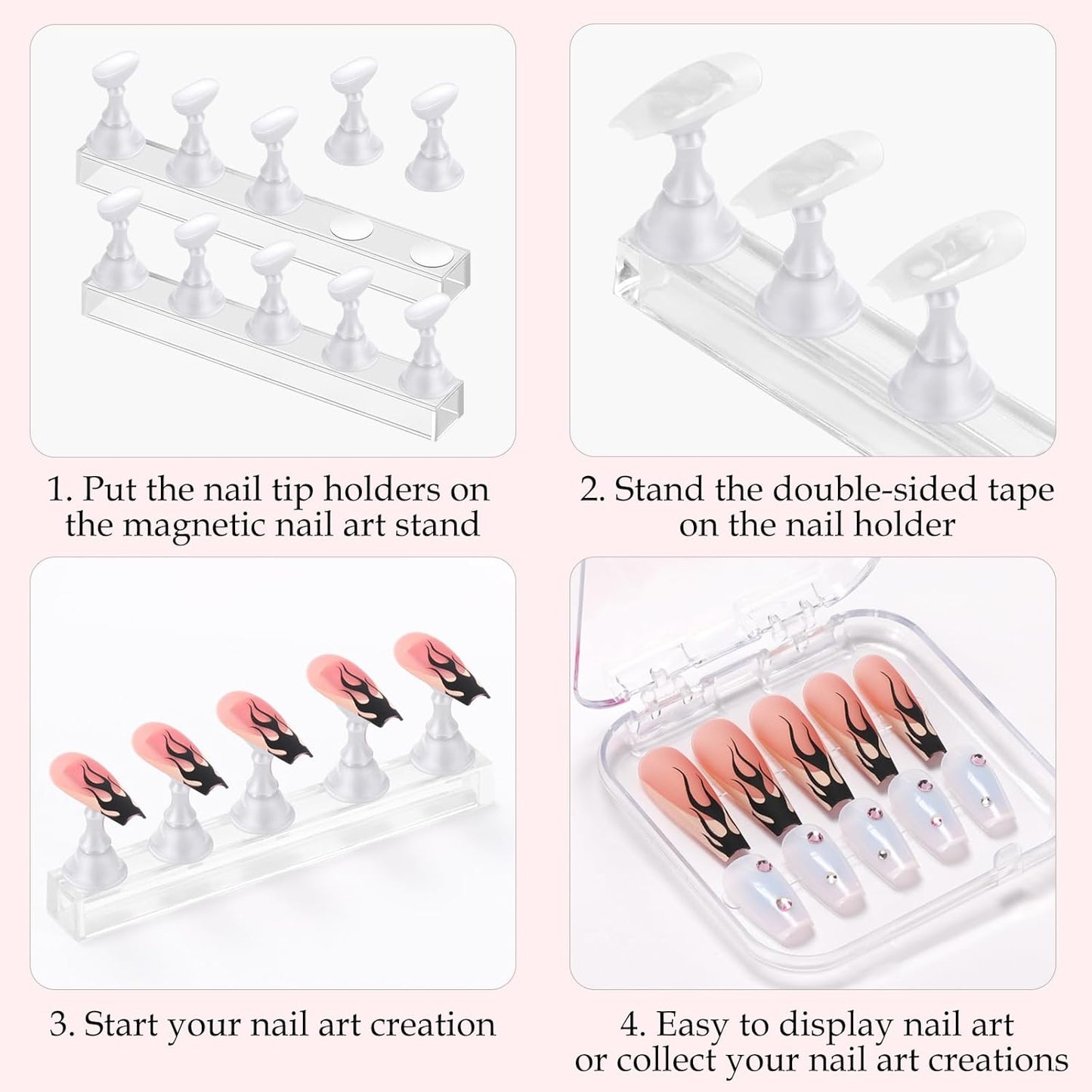 Etercycle Acrylic Nail Art Display Stand - Magnetic Practice Holder for Painting Nails With Double-sided Tape - Home DIY Salon Supplies (White)