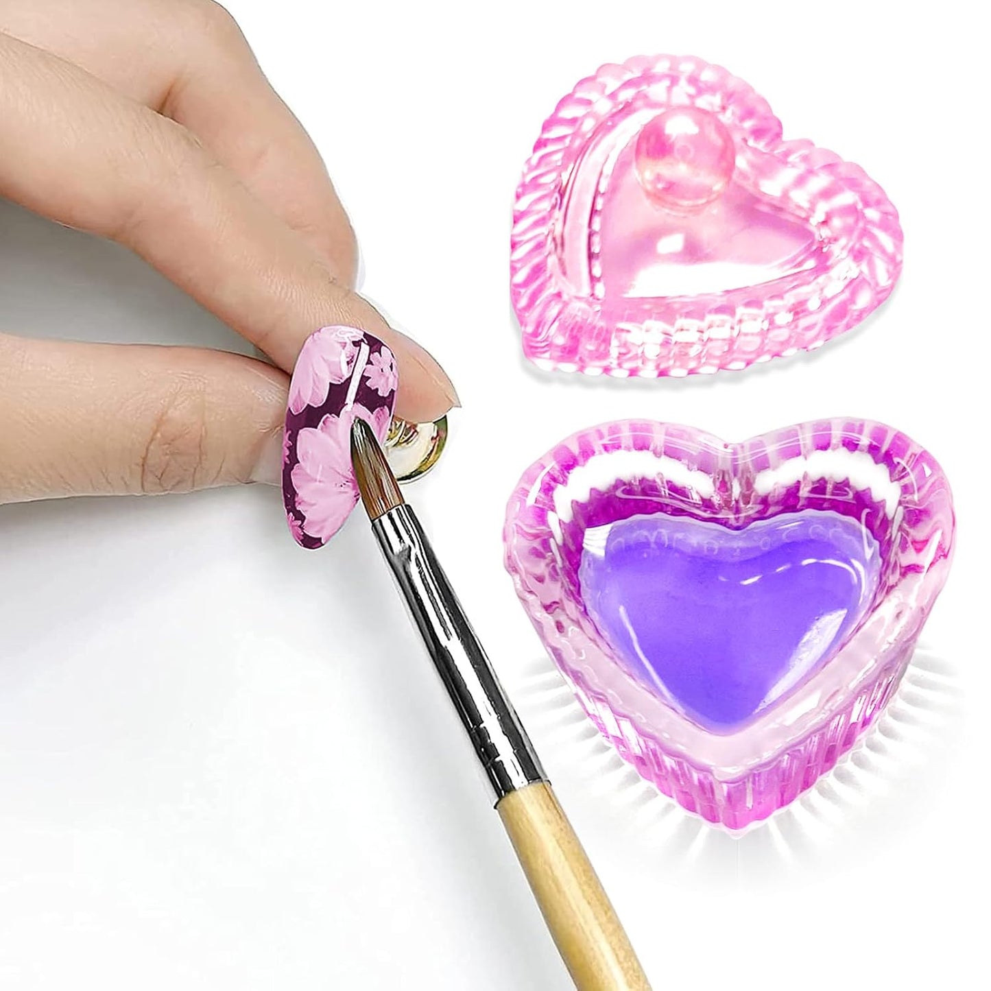 Crystal Sweet Heart Shape Acrylic Liquid Powder Glass Dappen Dish Glass Cup w Cap Lid Bowl for Acrylic Nail Art Transparent Kit (HJ-NAPB059-2pcs)