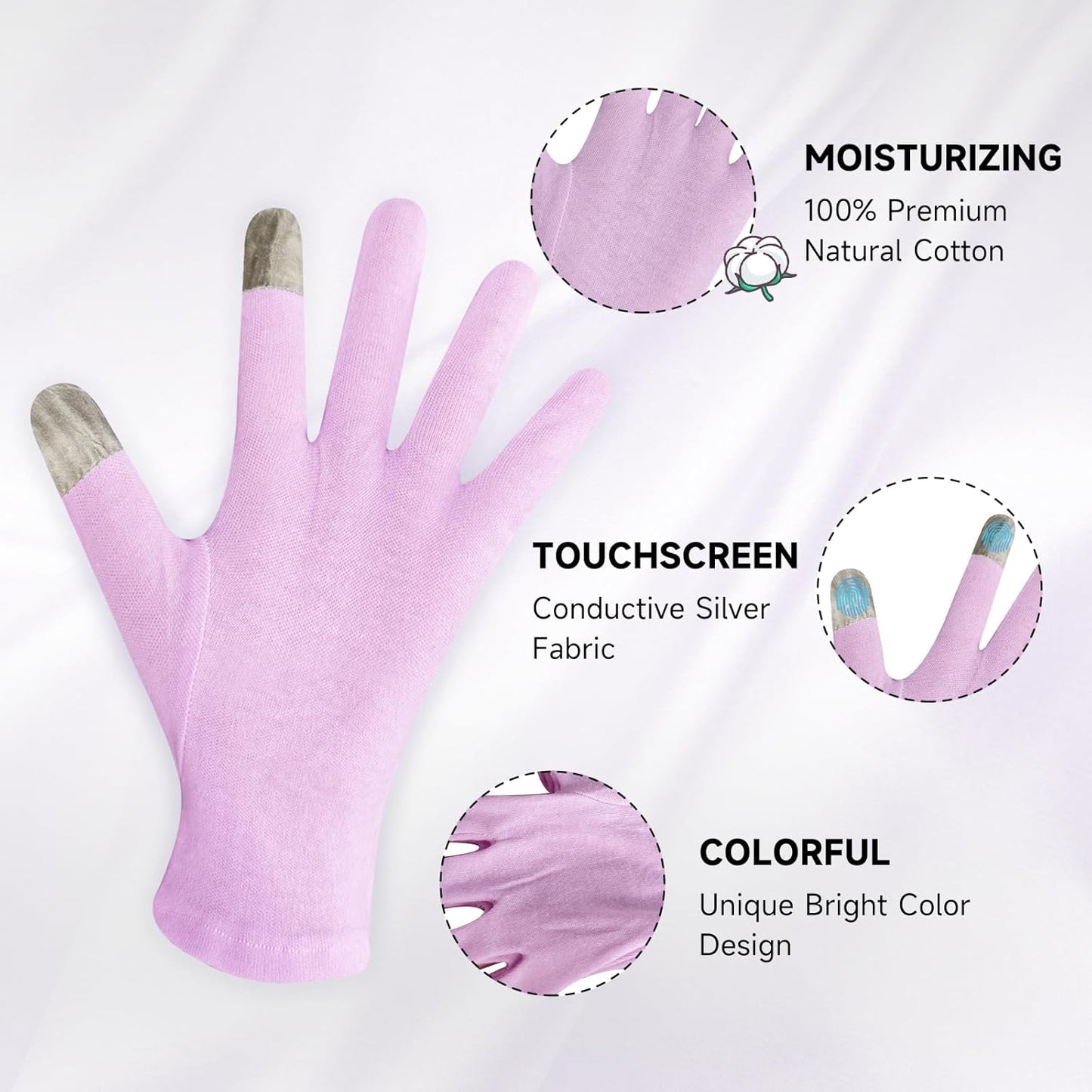 HandLove Premium 100% Cotton Gloves | Moisturizing Gloves for Dry Hands & Eczema | Overnight Sleeping Gloves, Eczema Gloves | Touchscreen | Touch Purple, 12 Pairs