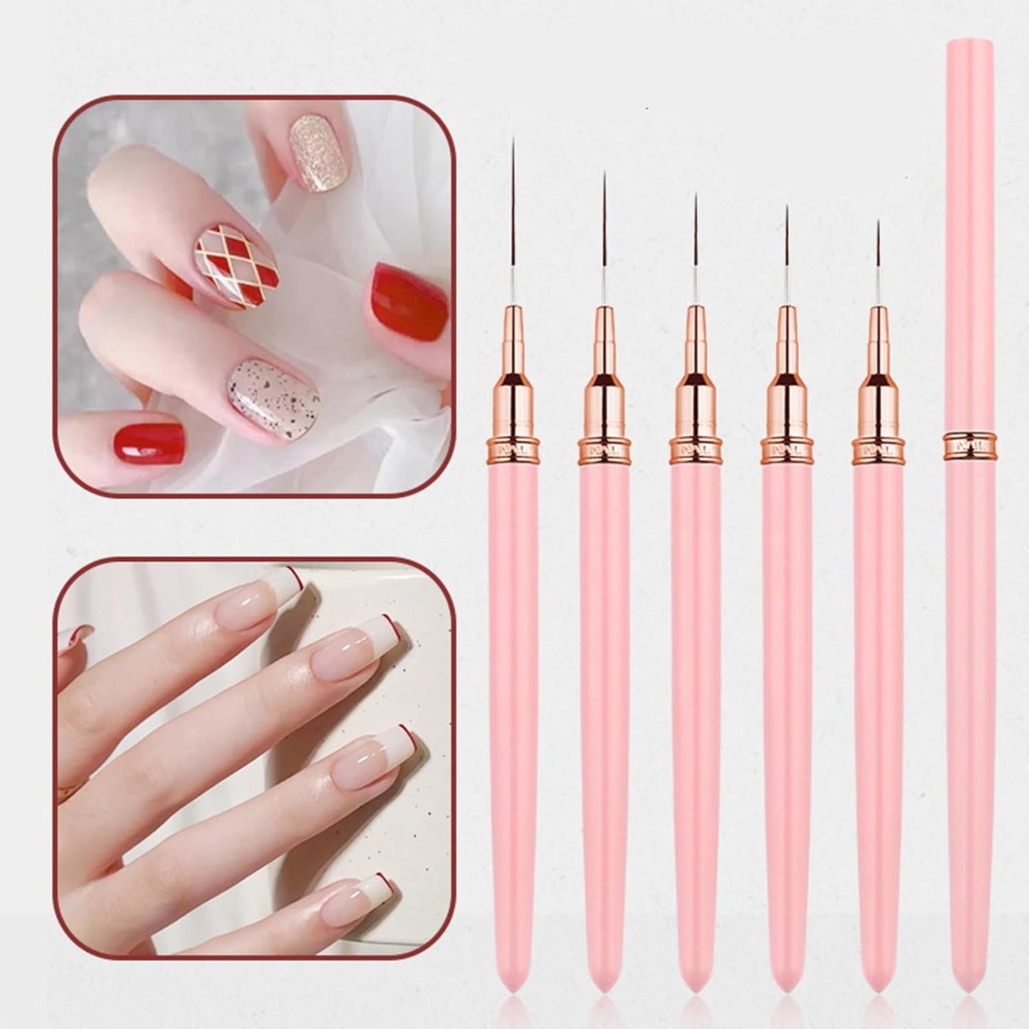 Metallic Nail Art Brushes Superfine Brush 5 Pcs Kit Professional Nail Liner Brush Nail Details Brush Nail Painting and Drawing Liner Brush for Nail Salons
