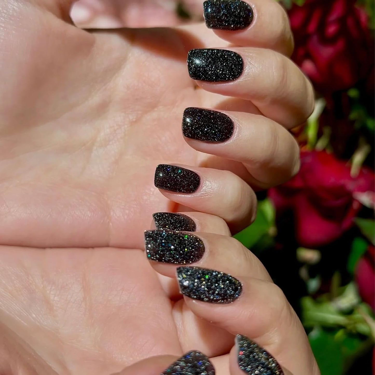 COSMOO Black Glitter Quick Dry Nail Polish, 12ml, Chip Resistant, Vegan, Fast Drying, Streak, Long Lasting