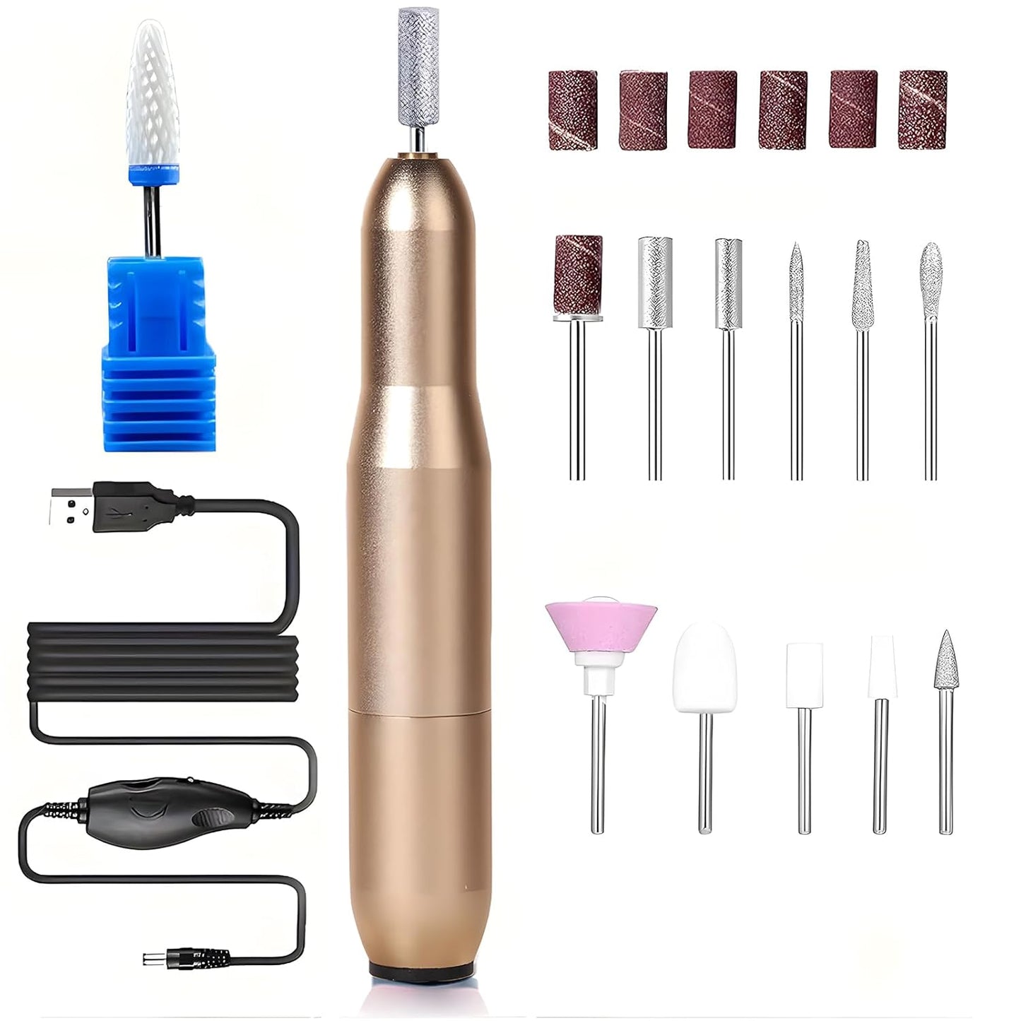 Portable Electric Nail File - Professional Manicure 25,000 RPM with 12PCS Nail Drill Bits, Nail Gel Polish Remover