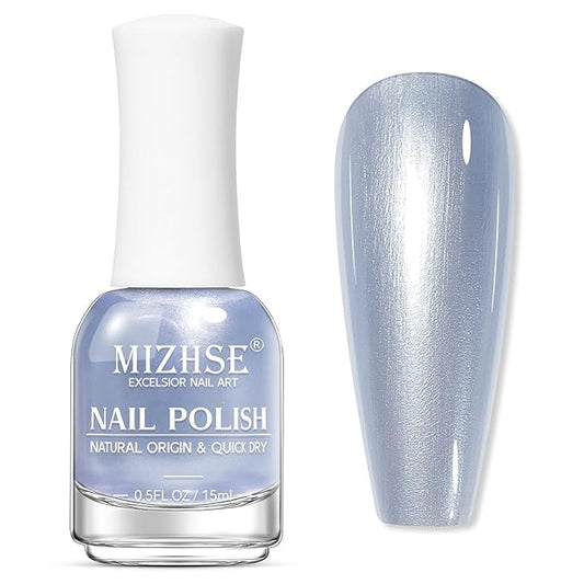 MIZHSE Pearlescent Blue Nail Polish, Quick Dry Pearl Nail Polish, Air Fast Drying 15ml Nail Lacquer Non Gel Oil-based Nail Art Manicure Home DIY