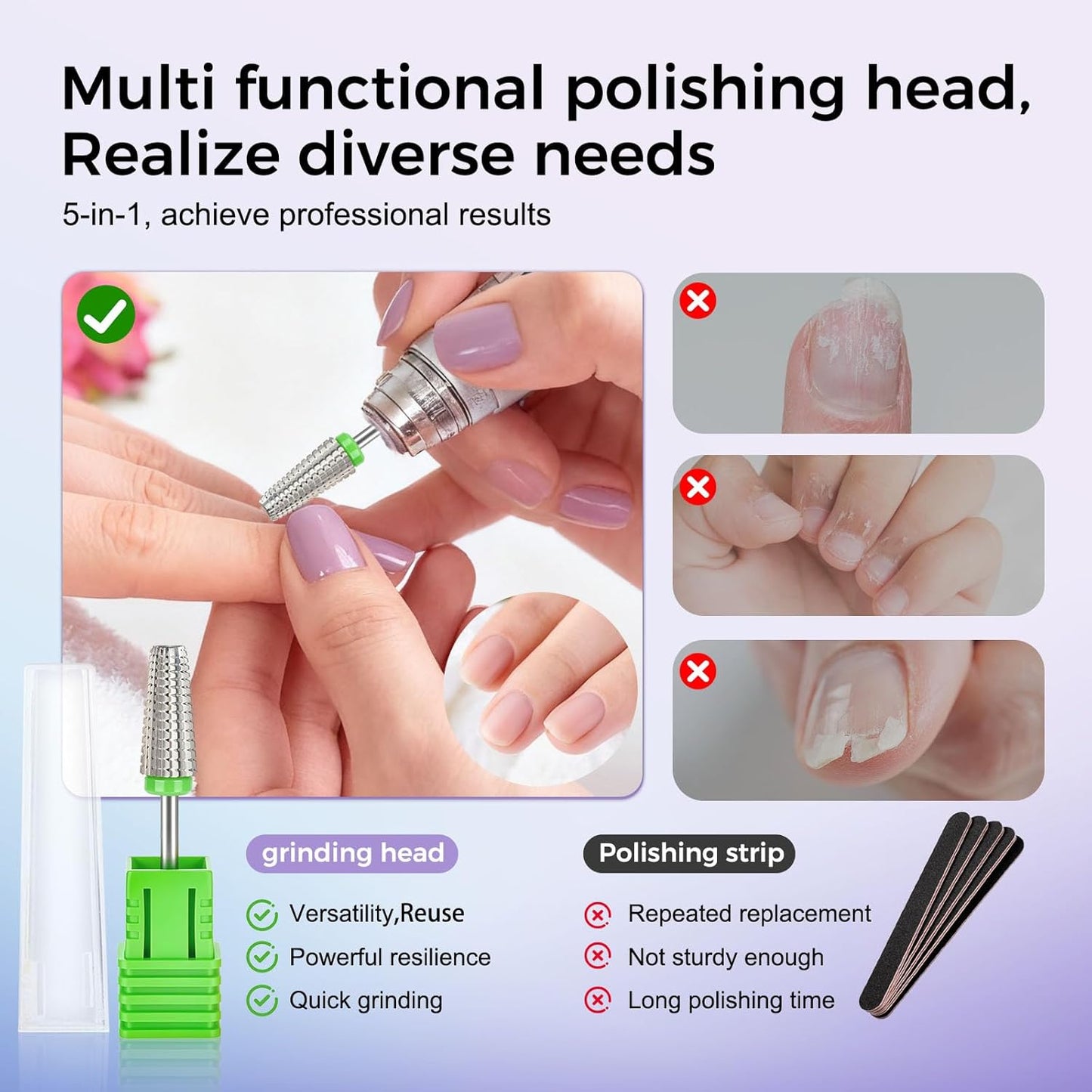 Fantexy 5 in 1 Nail Drill Bits,Professional 3/32" Shank Tungsten Steel Bits for Acrylic Nails,Manicure,Nail Art,Drill Machine,Both Left and Right Handed - Two Way Rotate Use (Coarse - C)