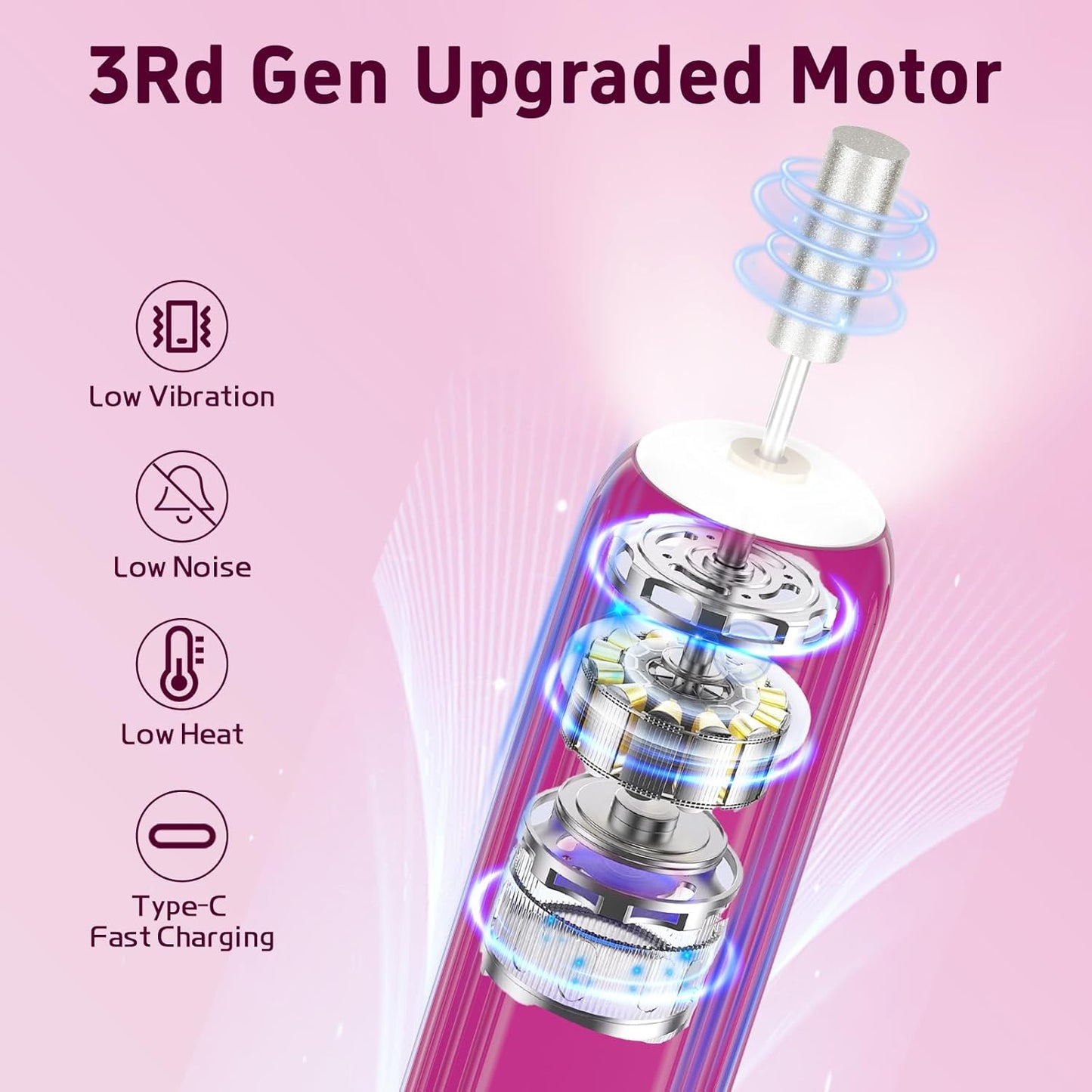 Professional Nail Drill Set, 2,0000 RPM Electric Nail File with 12 Grinding Head & 100Pcs Sanding Bands for Acrylic Gel Nails, Manicure and Polishing (Wine Red)