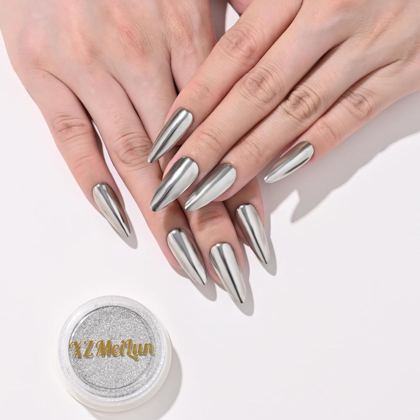 Silver Yellow Magic Mirror Chrome Nail Powder, Big-Capacity 1.5g Metallic Dust Holographic Effect Powder Pigment Glitter Manicure Kit, Nail Art, Can mixed With Builder Gel Nail Polish For Use