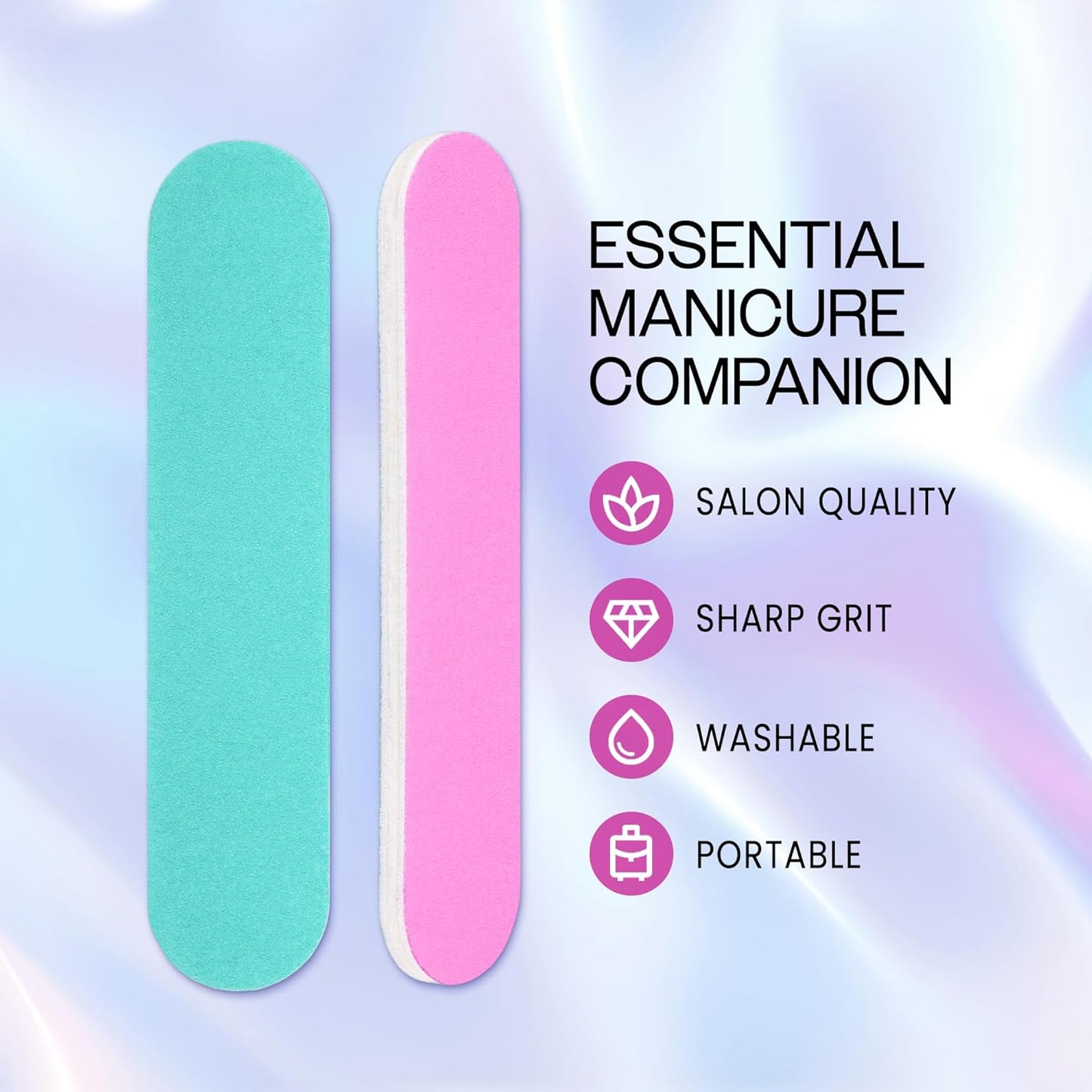 25PCS Mini Size PANA Professional Double Sided Nail Files - Pink&Teal, 180/240 Grit - Emery Board Nail Buffering File Manicure Pedicure Nail Polisher Washable