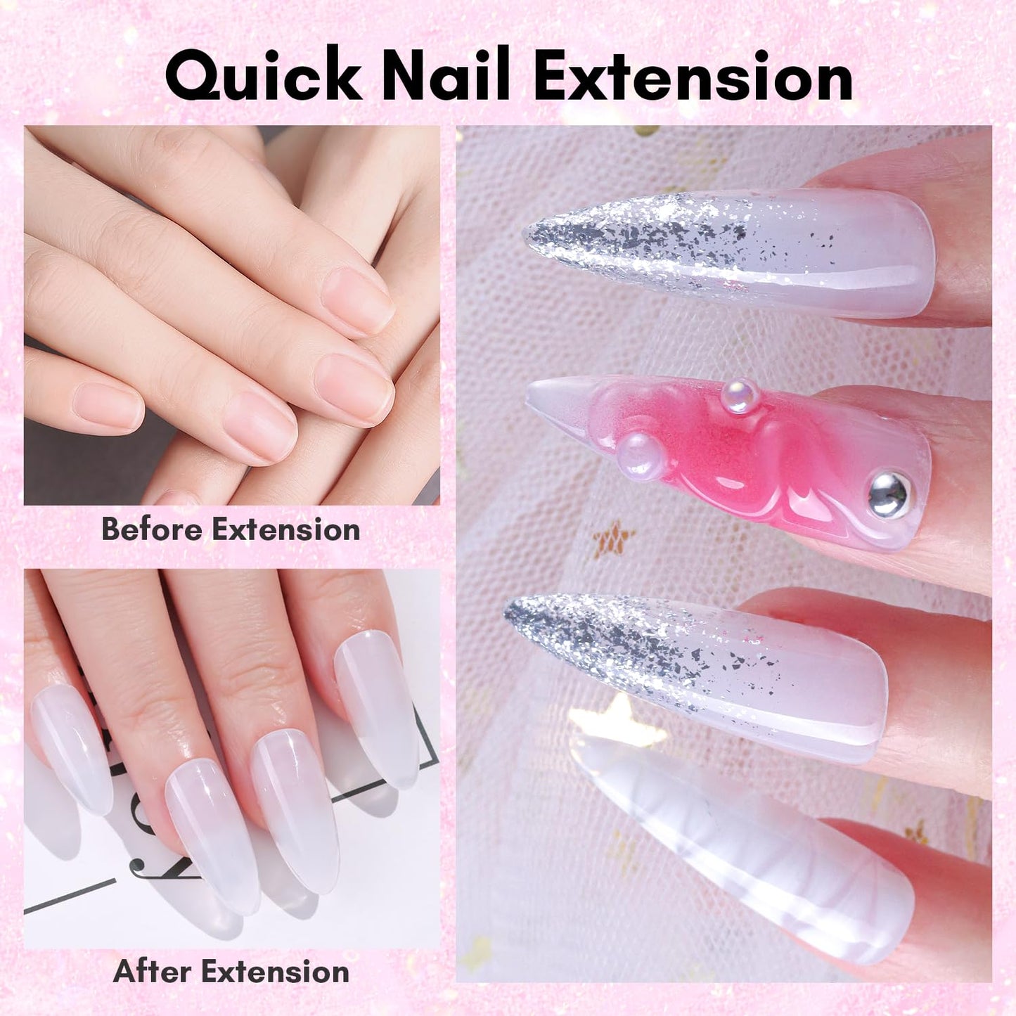 Makartt Poly Nail Gel - Milky White 50ML Gel Builder for Natural-Looking Nail Strengthener 3D Diy Hard Gel Manicures Nail Art At Home-Wips of White