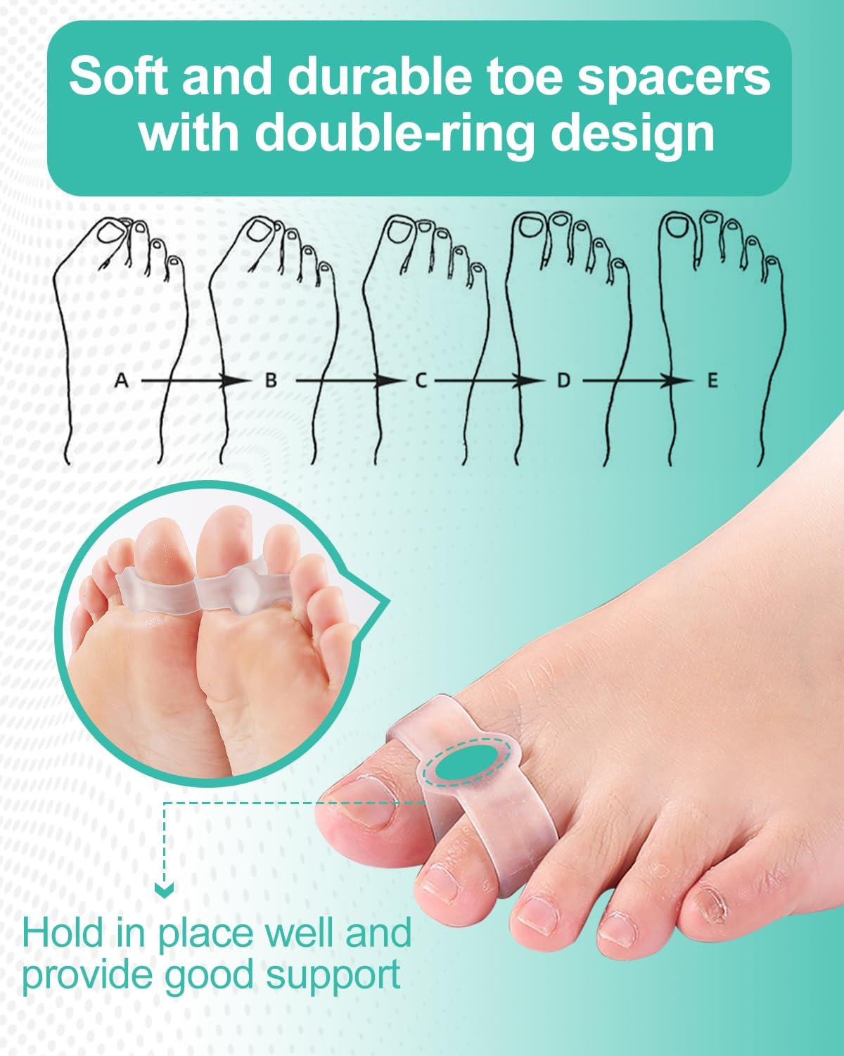 10 Pack Bunion Toe Corrector, Gel Toe Separators Big Toe Spacers with 2 Loops for Women Big Toe, Bunion Pain Relief, Overlapping Toe, Hammer Toe (Clear)