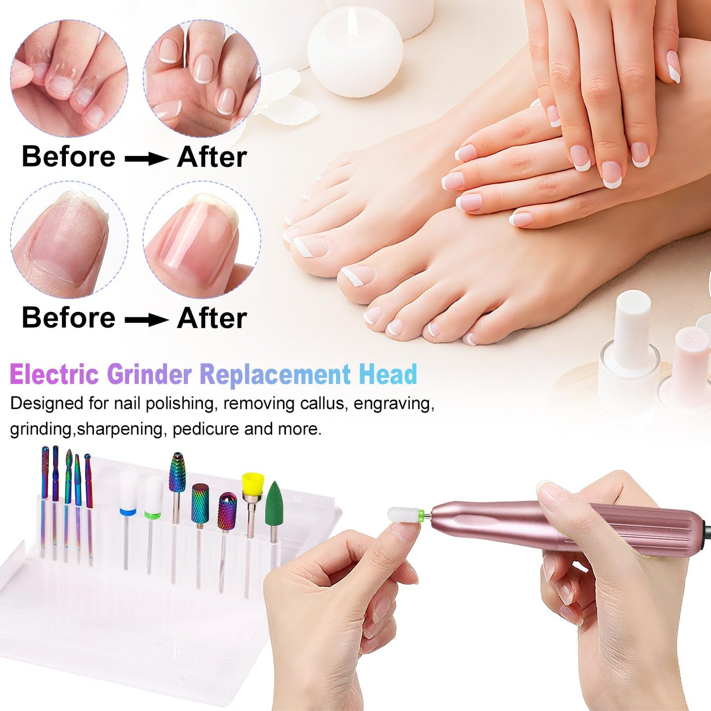 12Pcs Nail Drill Bits 3/32" Electric Manicure Nail File Bits Set for Acrylic Gel Nail Manicure Pedicure Remover Tools for Home Salon
