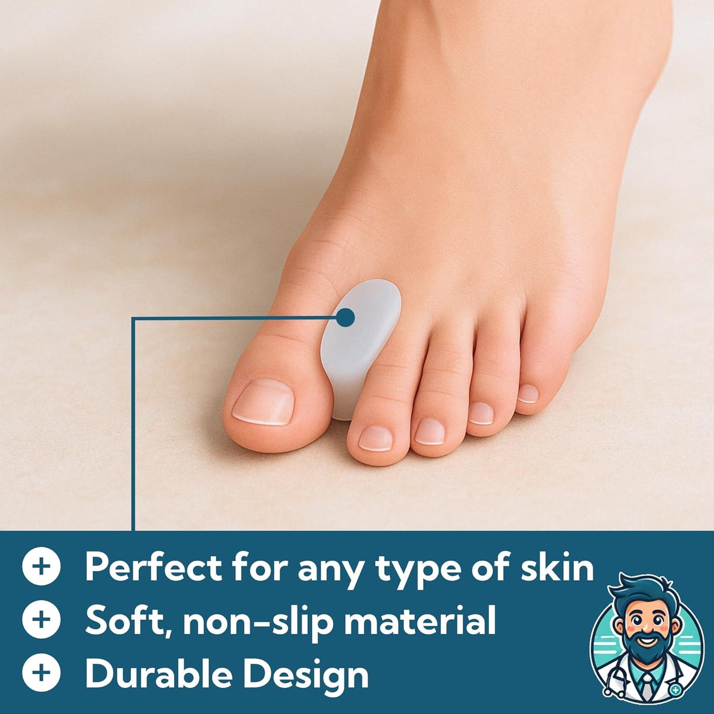 Dr. J's One Step Shop Bunion Relief Separators – Podiatrist Recommended Silicone Spacers for All Foot Types– 8-Pack First Interspace Aligners for Overlapping Toes, Calluses, Hammertoes and Corns