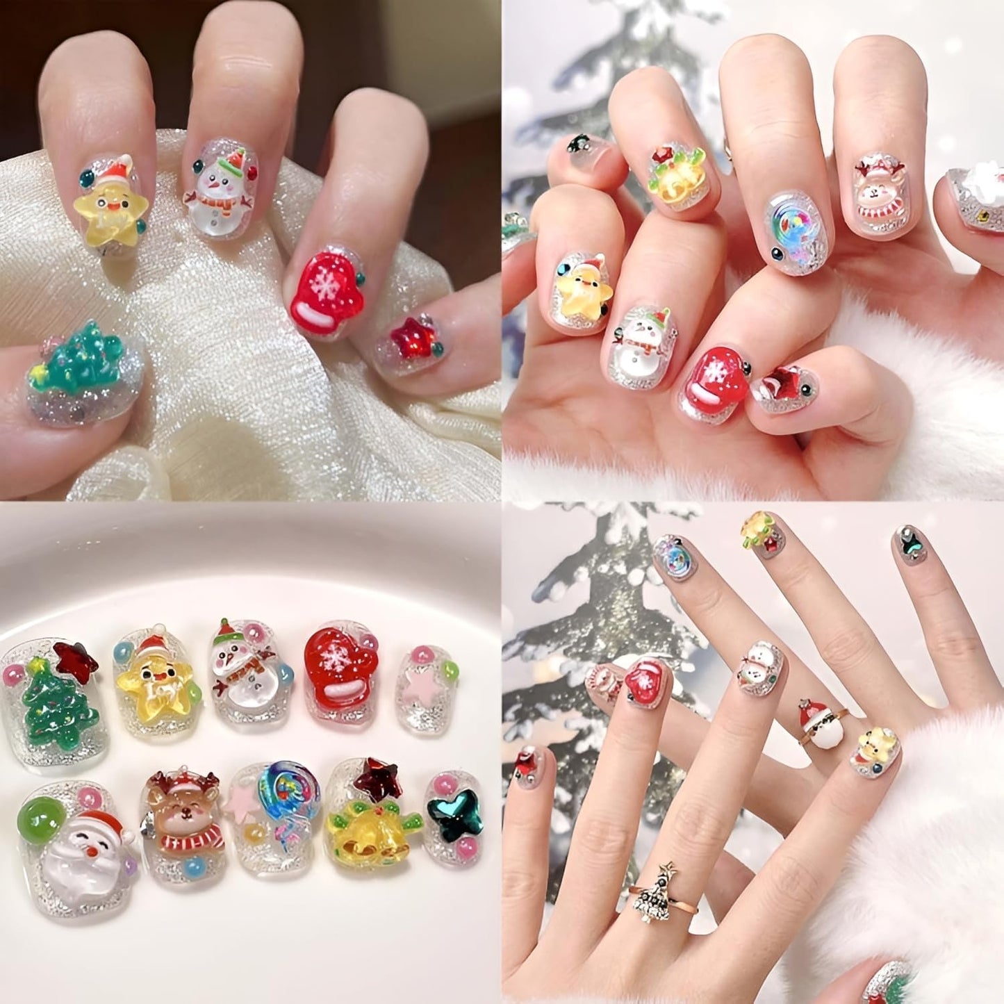 70 Pcs Santa Claus Elk Christmas Tree Snowman Acrylic Nail Art Rhinestone Charms Decoration for Women Girls