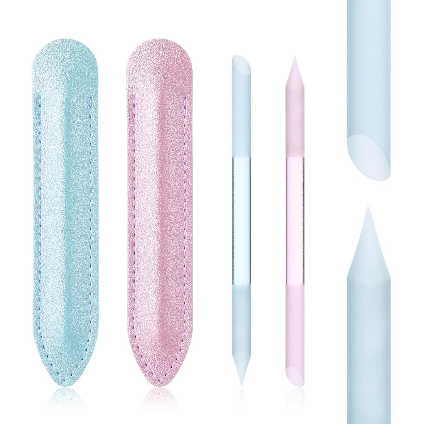 Giantree 2 Pcs Glass Cuticle Pushers, with Leather Case Double-Headed Cuticles Removal Tool, Glass File Fingertip Precision File Cuticles Remover, Nail Stick Cuticle Pusher Tools for Nail