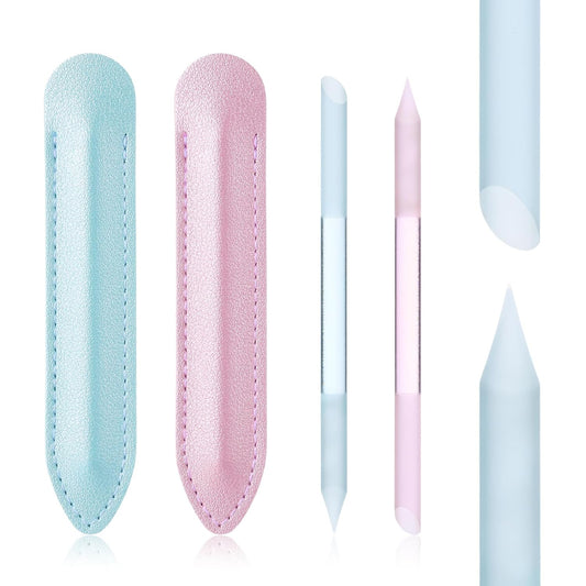 Giantree 2 Pcs Glass Cuticle Pushers, with Leather Case Double-Headed Cuticles Removal Tool, Glass File Fingertip Precision File Cuticles Remover, Nail Stick Cuticle Pusher Tools for Nail
