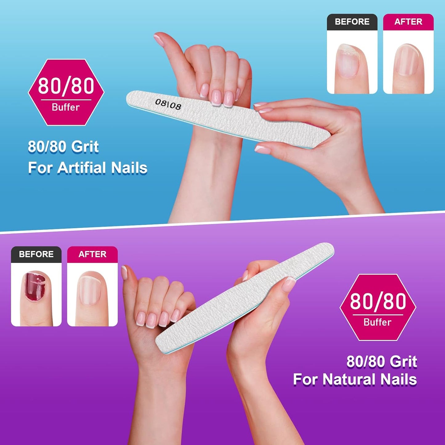 Diesisa 15pcs 80/80 Grit Nail Files for Natural Nails, Double Sided Emery Boards for Nails, Professional Nail Files for Acrylic Nails for Home & Salon (limas para manicura)