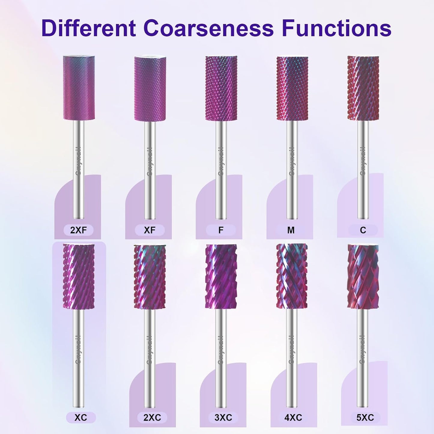 3/32" Large Barrel Bit Tungsten Carbide Nail Drill Bit Safety Bit for Gel & Acrylic Removal, 2- Way Rotating Efile Tip, Salon Electric File Accessory (XC Girt, Purple)