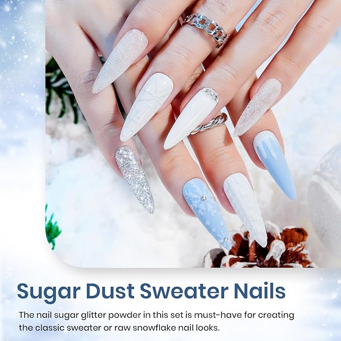 Beetles Gel Polish Winter Christmas Gel Nail Polish Set 5 Colors Dark Blue Glitter White Light Blue Silver Gel Polish Kit with Nail Sticker Soak off UV LED DIY Gifts for Women Sparkling Snow