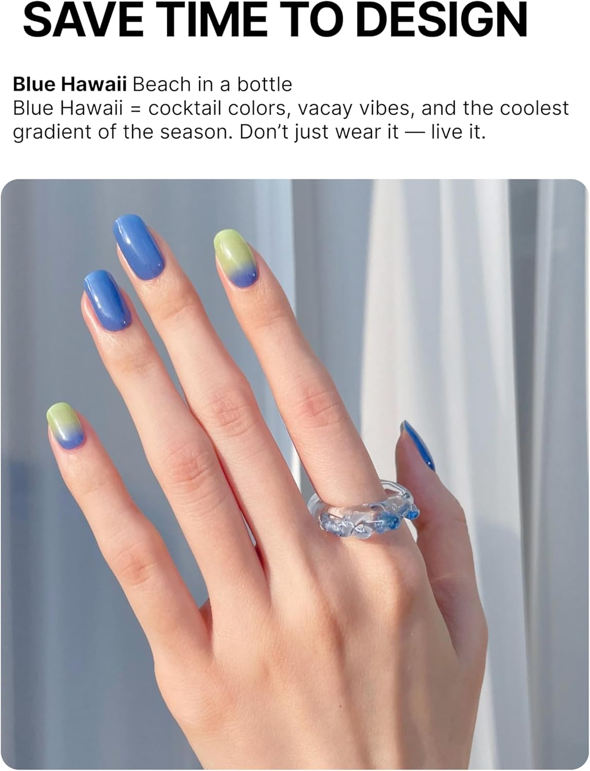 UUUUUU Semi Cured Gel Nail Strips | Salon-Quality | UV Free Gel Nail Wraps for Women | Easy Peel&Stick | Long-Lasting up to 14 Days | 28 Strips Set+File & Wipes | Gift-Ready (UGN075 - Blue Hawaii)