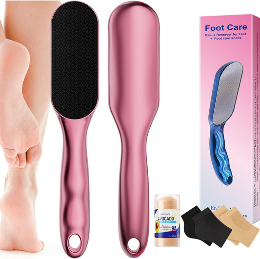 Nano Glass Foot File, Hard Skin Callus Remover with 1PCS Feet Cream, 2Pairs Moisturizing Heel Socks, Professional Foot Care Kit Keep Your Feet Smooth, Pink
