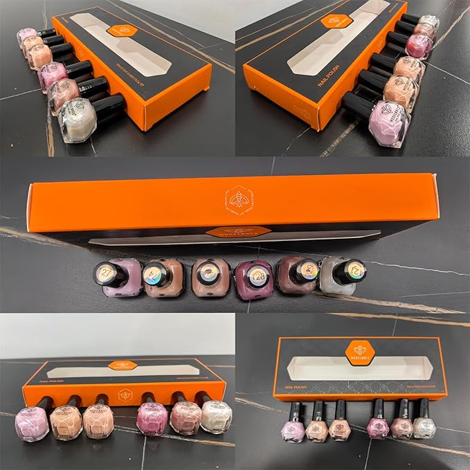 modelones Nail Polish Set 6 Colors Neutral Nude Pink Mini Skin Tones Collection Quick Dry Neutral Glitter Finger Nail Polish Home DIY Manicure Valentine's Gift for Women Girl