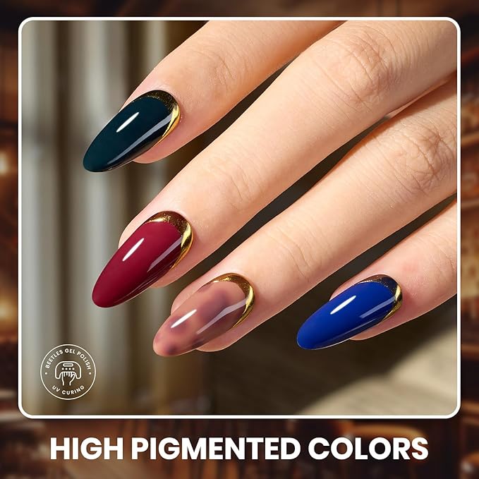 Beetles Gel Nail Polish Set Manhattan Collection 20 Colors Burgundy Red Brown Gold Champagne Glitter Fall Gel Polish Soak Off UV Glossy & Matte Top Base Coat Manhattan Collection Gifts for Women