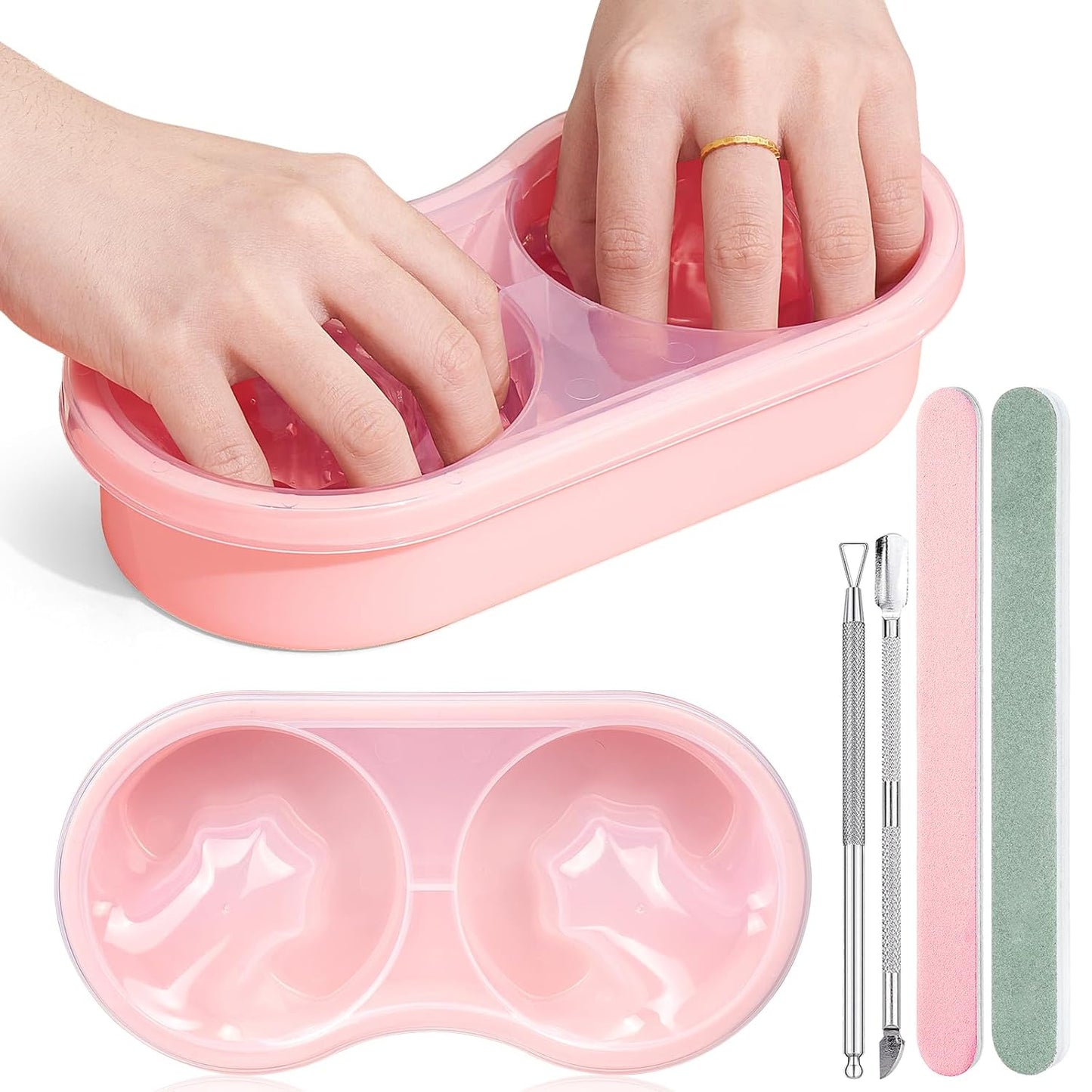 Dual Nail Soaking Bowl Acetone Proof: Soak Off Gel Nail Polish Dip Powder Remover Bowl- Cut the Soaking Time in Half Manicure Bowl for Salon Home (D2-Pink)