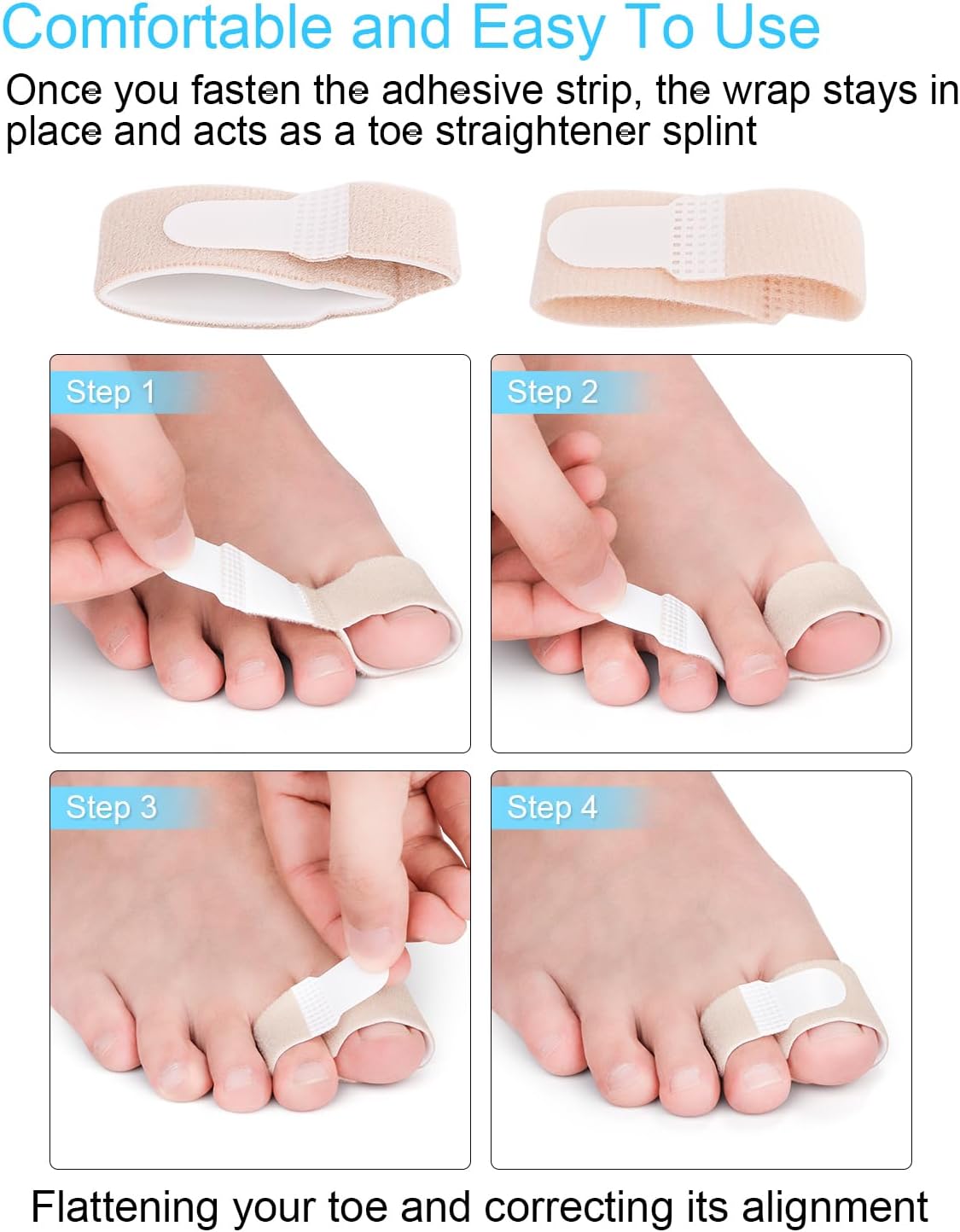 12 Pack Fabric Hammer Toe Corrector, Reusable Broken Toe Protectors Buddy Taped Wraps, Hammertoe Straightener, Toe Splint for Broken Toe, Crooked Toes, Bent Toes