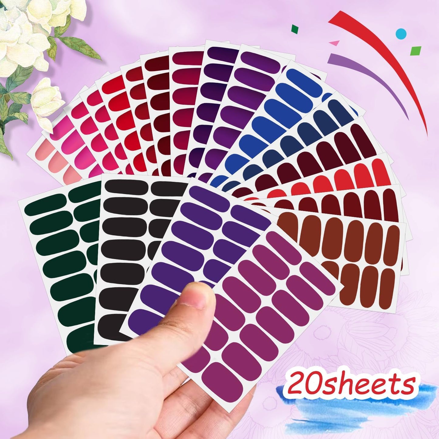 DANNEASY Nail Polish Strips (20 Sheets - Dark Solid & Matte) Gel Nail Stickers Full Nail Wraps Gel Nail Strips Self-Adhesive Manicure Sticker Nails for Women with Nail File, Cuticle Stick