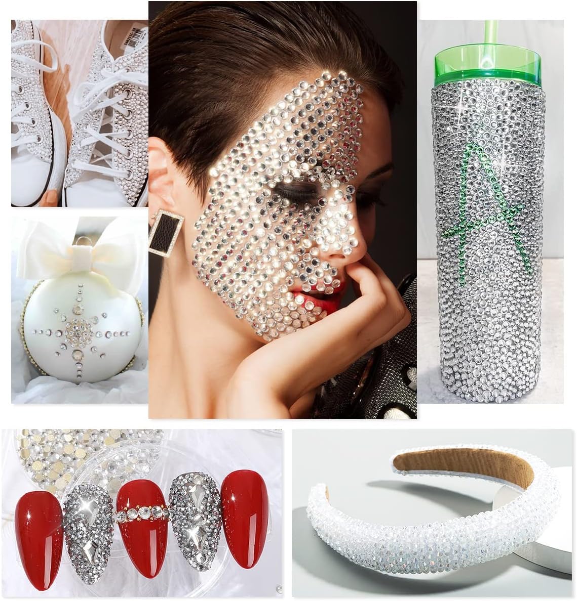 4010Pcs Crystal Clear Rhinestones, Crystal White Nail Rhinestones for Makeup K9 Glass 6 Sizes (1.6-6mm) to SS30 Round Flatback Nail Gems Stones Jewels Non-Hotfix Nail Charms for Nails Eyes Face Crafts