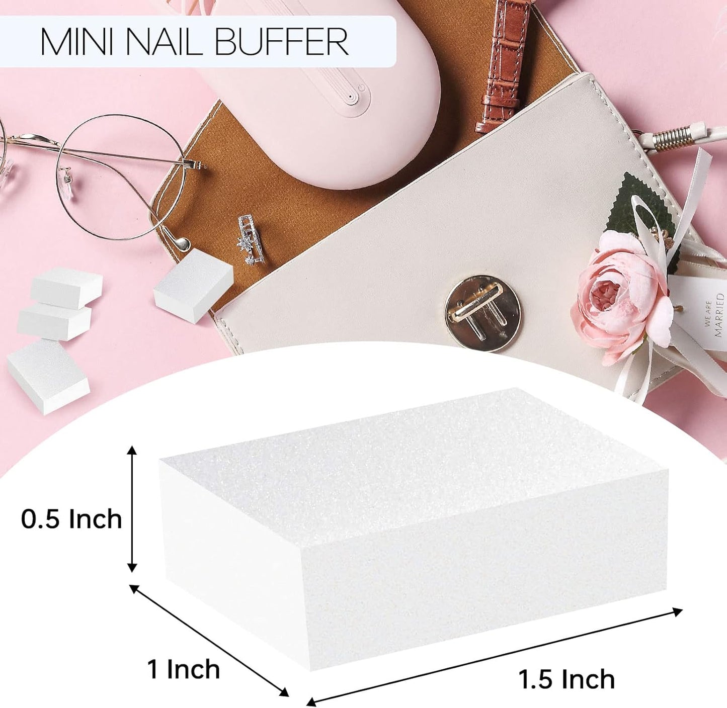 Maryton Mini Nail Buffer Blocks - 100/120 Grit Professional Salon White Buffers - Buff Nails Prior to Application of Gel Polish, Acrylic, 50 Count