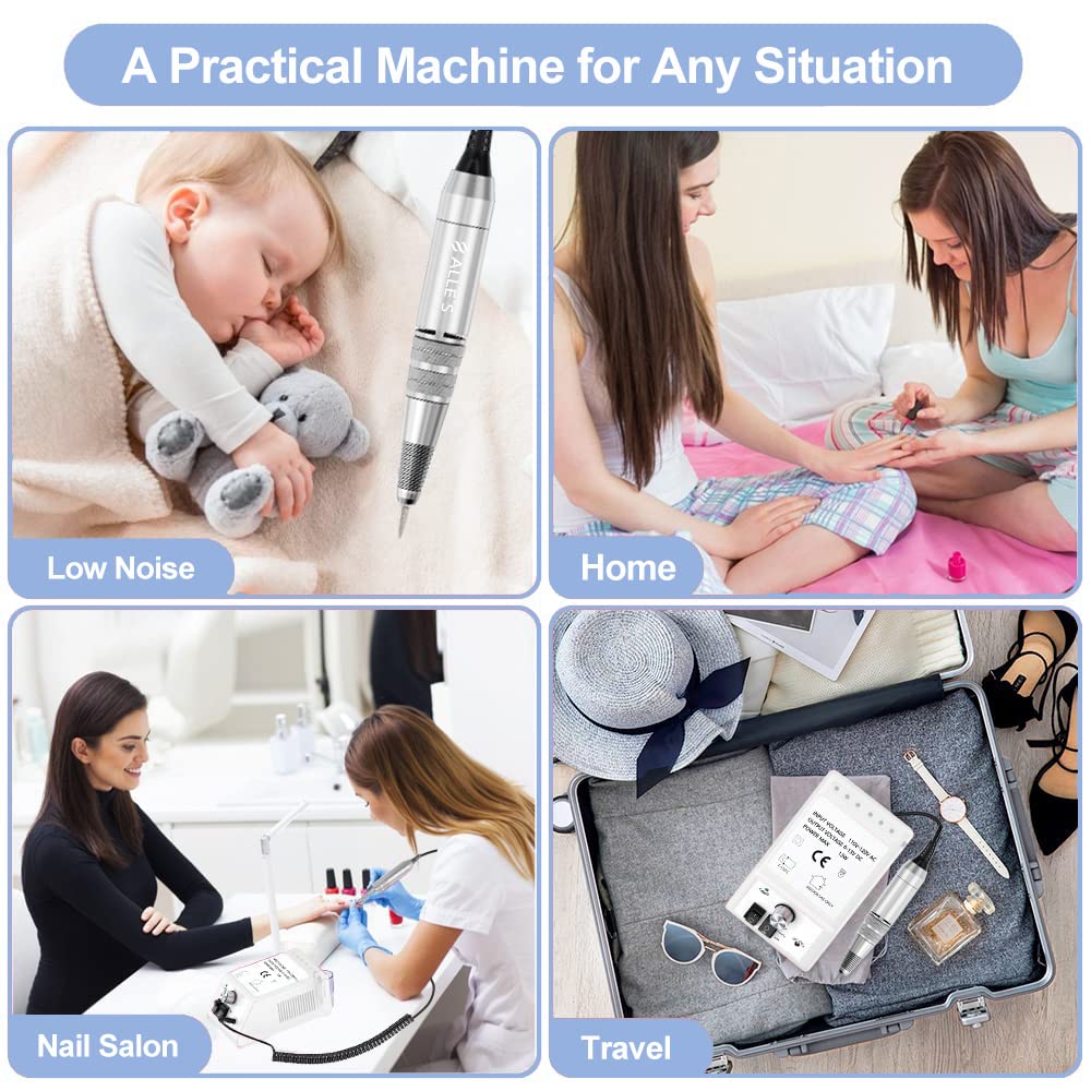 Professional Electric Nail Drill Machine 30000 RPM Efile Buffer Manicure Grinder Tools for Acrylic Nails with Nail Bits and Sanding Bands - White