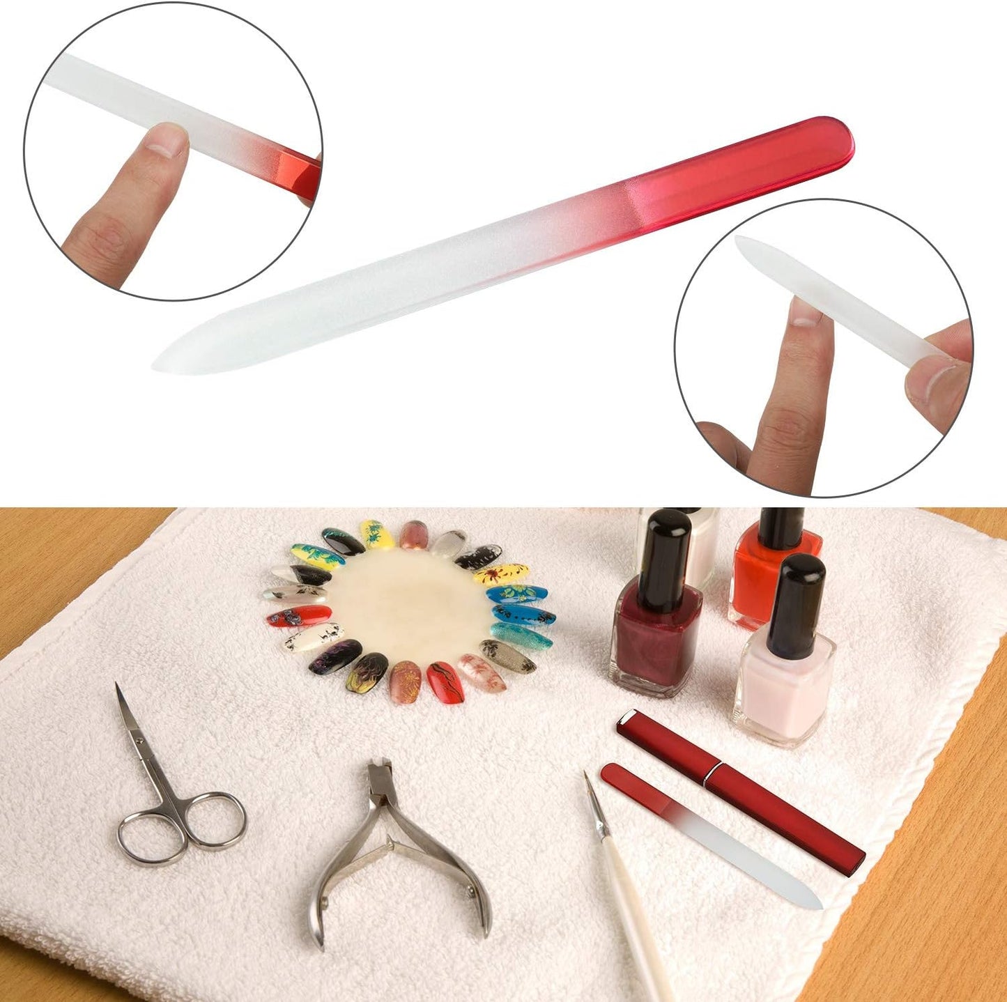 6 Pack Glass Nail Files with Case Stocking Stuffers for Women Crystal Glass Fingernail Files for Natural Nails Double Sided Nail File Gifts Manicure Set for Gentle Nail Care, 6 Colors