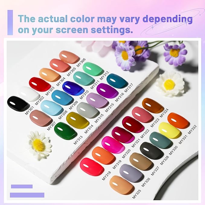 32 Color Perfume Nail Polish Set and 3 PCS Nail Strengthener, Red Pink Pueple and Green Quick Drying Nail Polish Set for Women Salon DIY Nail Art
