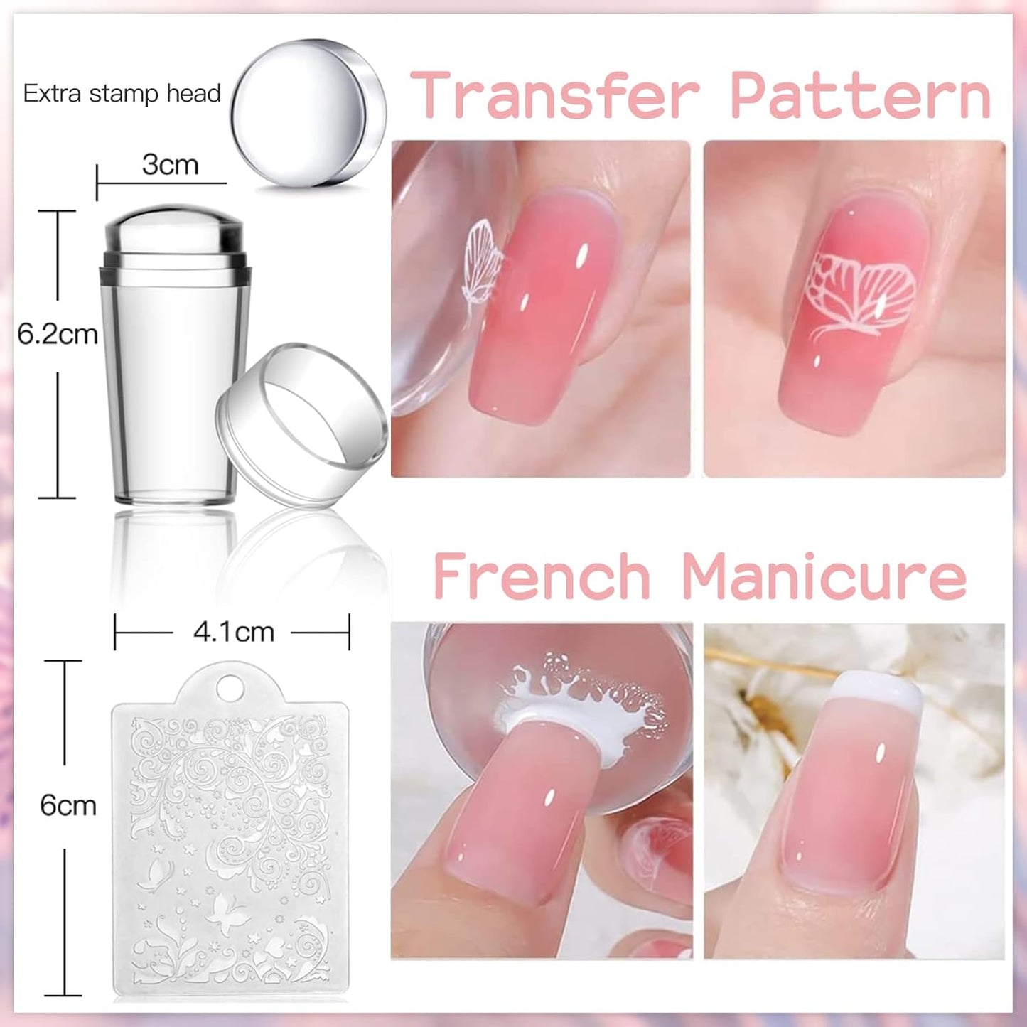 Biutee Nail Stamper Kit 22Pcs Gel Nail Stamping Kit 12Pcs Nail Stamping Plates 8Pcs Gel Stamping Polish, Silicone Stamper Scraper Flower Lace Holiday Stamp Template Halloween Christmas Gift for Women