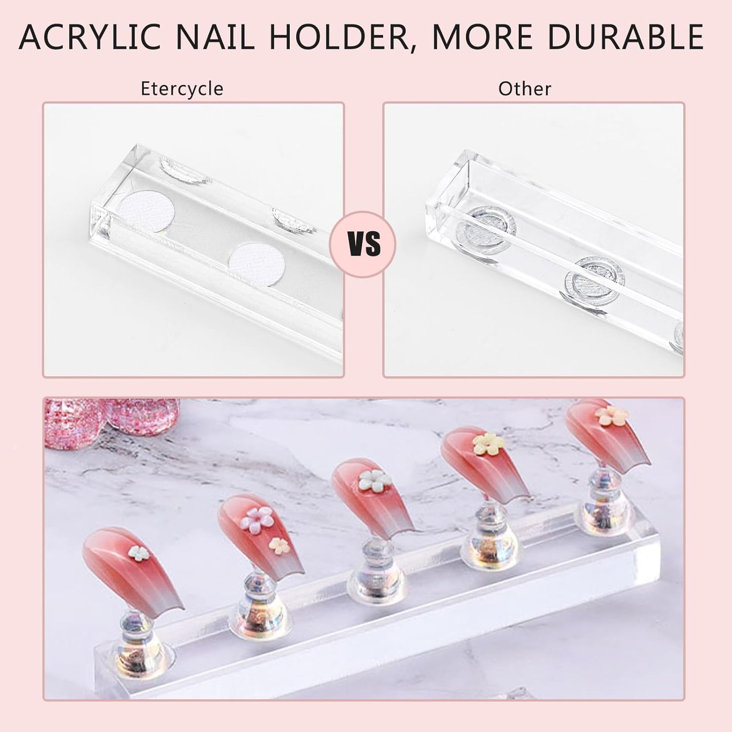 Etercycle Nail Stand Acrylic Nail Art Display Stand Practice Nail Holder for Painting Nails Practice Stands with Reusable Putty (Pink)