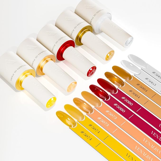 VENALISA 10 ML Jelly Gel Nail Polish Set with DIY Nail tips Kit, 5 Pcs Transparent Yellow Orange Red Brown White Gel Polish Color High Gloss Soak Off U V Nail Manicure Salon DIY