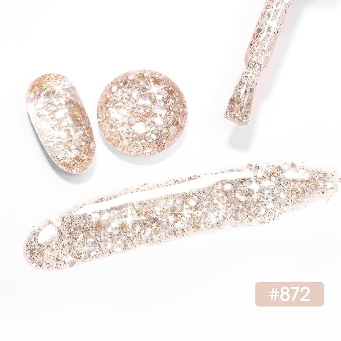 GELLEN Gold Glitter Gel Polish 18ml Gold, Soak off U V LED Reflective Glitter Gel Polish, Color No.872