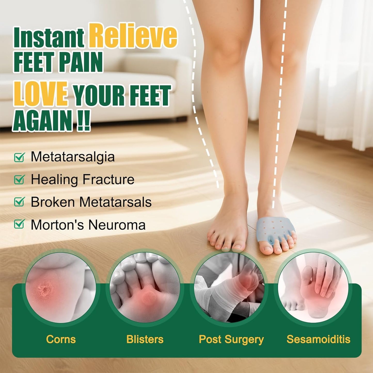 Toe Separators & Metatarsal Pads for Women & Men – 4Pcs Ball of Foot Cushions for Pain Relief, Morton’s Neuroma Relief, Toe Spacers for All-Day Walking or Long Standing