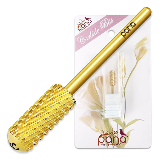 PANA 3/32" Small Smooth Round Top Safety Carbide Nail Drill Bit for Gel Polish & Acrylic Removal Nail Salon Manicure Pedicure Electric File Tools (Small Barrel - Gold, Extra Coarse)