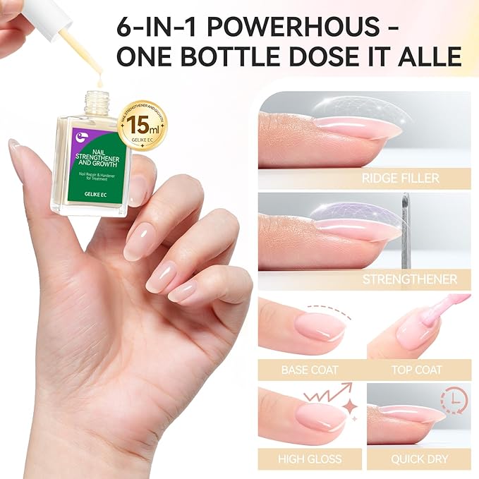 gelike ec Nail Strengthener and Growth Polish: Milky Apricot Protein Nail Repair Treatment for Damaged Nails Quick Dry Hardener Polish for Women at Home 16ml