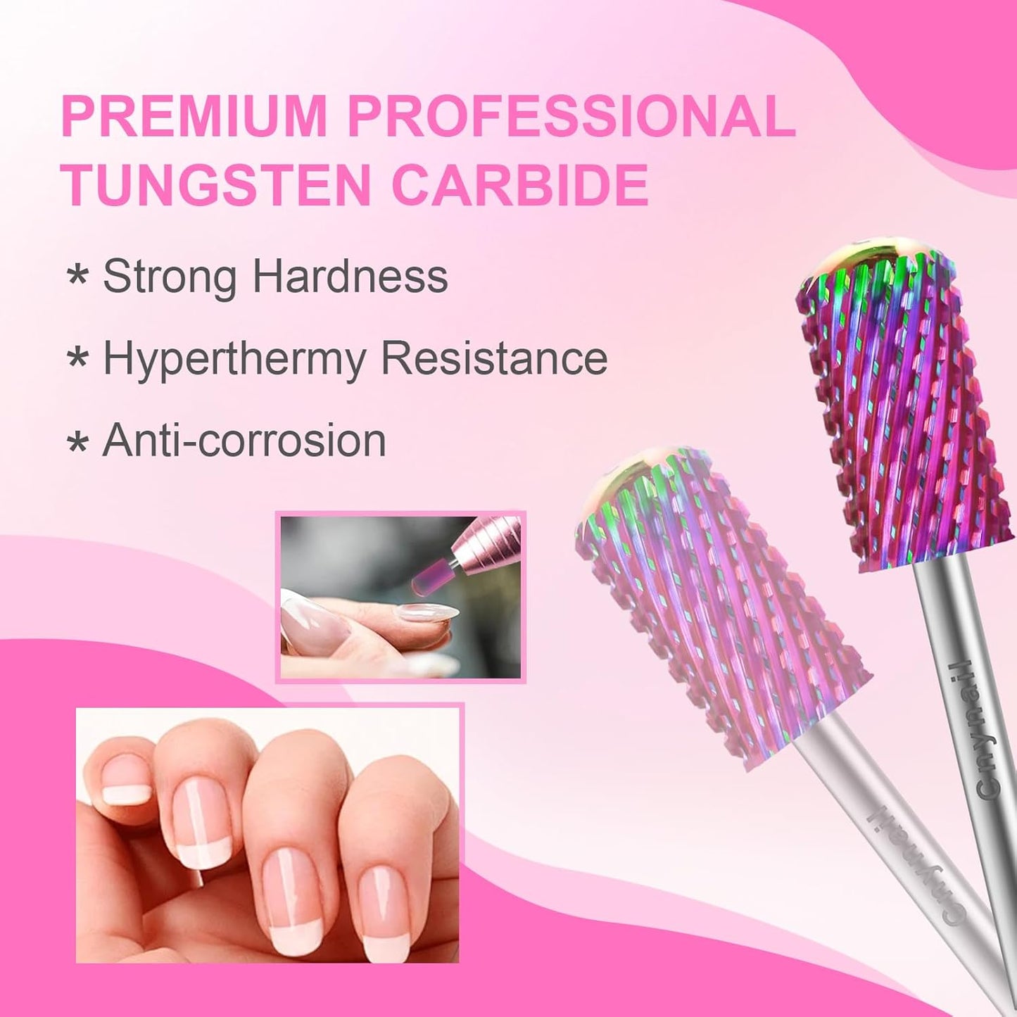 3/32" 2PCS Large Barrel Smooth Round Top Tungsten Carbide Nail Drill Bit Safety Bit for Gel & Acrylic Removal, 2-Way Rotating Efile Tip, Salon Electric File Accessory (XC Grit, Multicolor)
