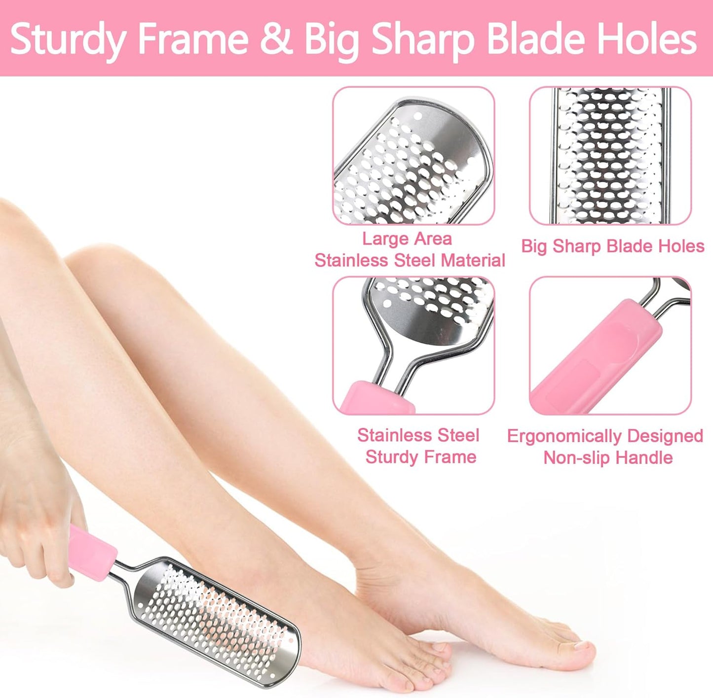 OWIIZI Foot File Pedicure Foot Scrubber for Callus Remover, Stainless Steel Foot Exfoliator Grater Feet Rasp Scraper Hard Cracked Dead Skin Removers for Wet and Dry Foot
