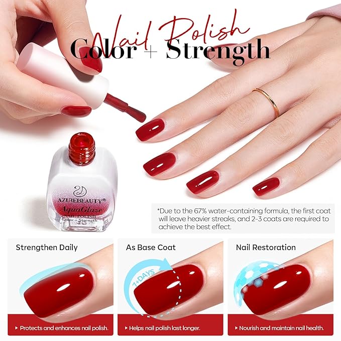 AZUREBEAUTY Dark Red Nail Polish, Burgundy Natural Quick Dry Christmas Nail Strengthening Glossy Finish for DIY Manicure & Nail Art, Salon Quality