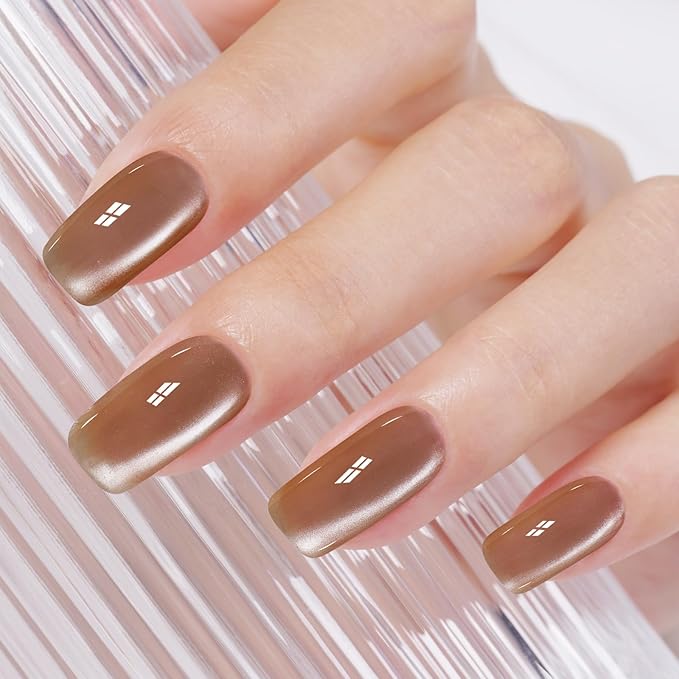 AILLSA Glass Cat Eye Gel Nail Polish, 15ml Brown Glitter Jelly Sheer Gel Polish, Translucent Magnetic Shimmer Sparkle Nail Art U V Salon 0.5 OZ GF33