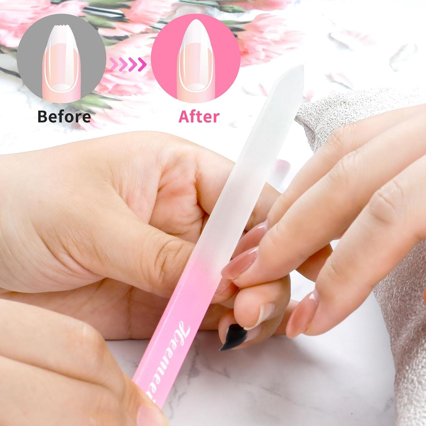 Glass Nail File, Double Sided 180/320 Grit Glass Nail Files with Case, Finger Nail Files for Women, Glass Nail File for Natural Nails, Fingernail File, Crystal Nail File, Pedicure Nails, Pink