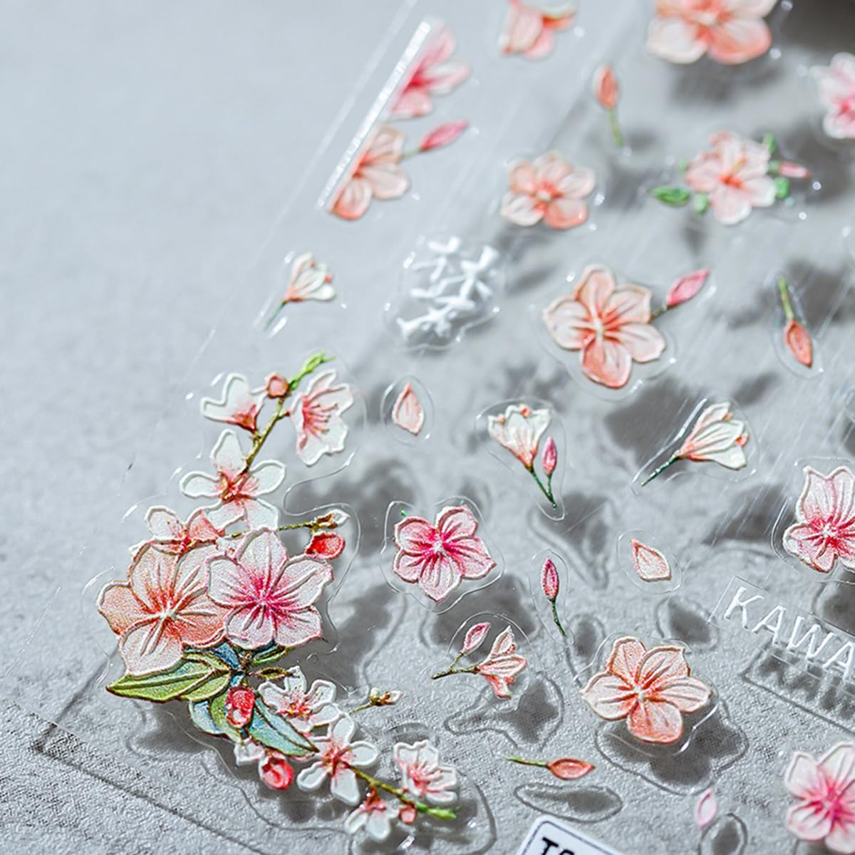 Flower Nail Art Stickers Decals Peach Flowers Nail Stickers 1PCS Pink Blossom Floral Leaf Spring Nails Design 5D Embossed Nail Decals Self-Adhesive Flower Stickers for Nails Women Manicure Decorations