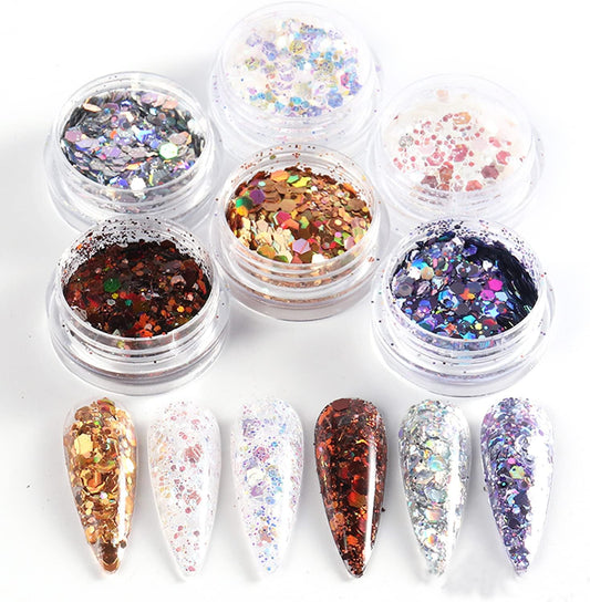 Holographic Sequins Nail Art Flakes Design, 3D Laser Glitter Acrylic Supplies for Gel Polish, Women Manicure Shiny Decorations Resin Nail Art Tips
