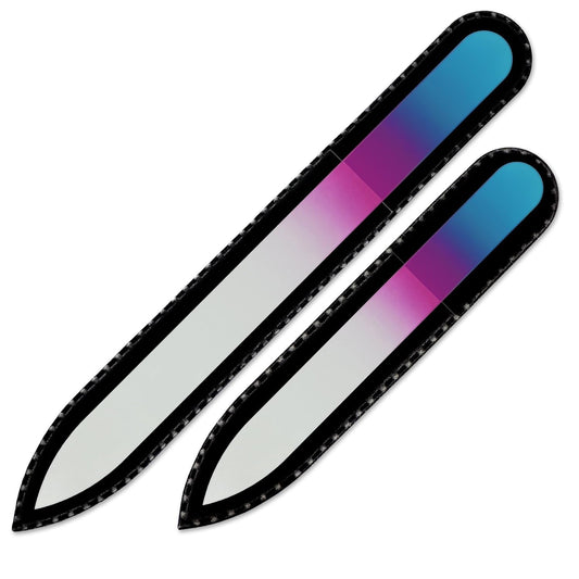 Mont Bleu Set of 2 Color Glass Nail Files, Each File is in Black Pouch - Handmade Birthday Gifts for Women - Genuine Czech Tempered Glass - Best Crystal Glass Nail File for Women